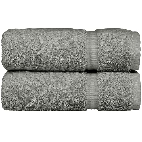 Monogrammed Hand Towel, Personalized Gift, 16 x 30 Inches - Set of 2 - Silver Embroidered Towel - Extra Absorbent 100% Turkish Cotton- Soft Terry Finish - for Bathroom, Kitchen and Spa- Script J Gray