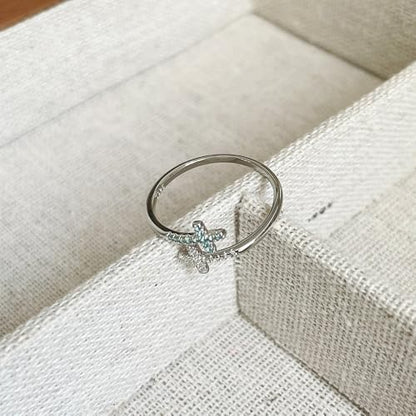 Faith Cross Wrap Ring for Women 925 Sterling Silver Adjustable Cubic Zirconia Double Cross Open Finger Rings Stackable Crystal Wedding Engagement Promise Bands Dainty Christian Religious Jewelry