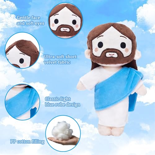 Jesus Plush Doll Jesus Stuffed Bible Doll Christian Plushie Gifts for Easter Christmas Church Religious Gifts for Kids Adults(Blue) - color: Blue