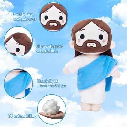 Jesus Plush Doll Jesus Stuffed Bible Doll Christian Plushie Gifts for Easter Christmas Church Religious Gifts for Kids Adults(Blue) - color: Blue