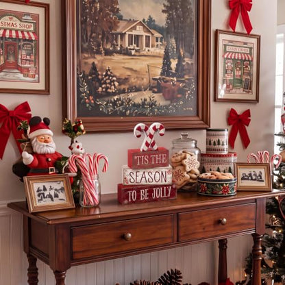 Lineshading 4 Pcs Christmas Table Decorations, Red White Candy Wood Signs - style: Candy Cane