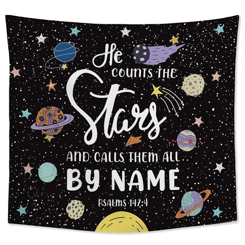 JMENGSSFL Christian Space Tapestry, Outer Space Bible Verse Tapestry Wall Hanging, Starry Night Solar System Religious Wall Decor Hanging Tapestries for Kids Nursery Room Bedroom Playroom, 50x60 Inch - color: color13