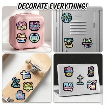 230PCS Neon Christian Bible Stickers, Inspirational Religious Jesus Faith Vinyl Bible Stickers, Waterproof Scripture Decals for Laptop Water Bottle Journal Scrapbook, Christian Gifts for Teens