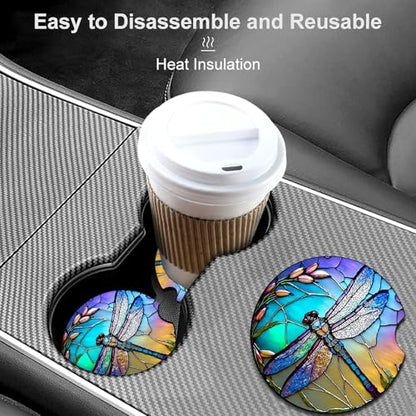 2 Pack Dragonfly Car Cup Holder Coasters Universal Neoprene Coasters - color: Dragonfly