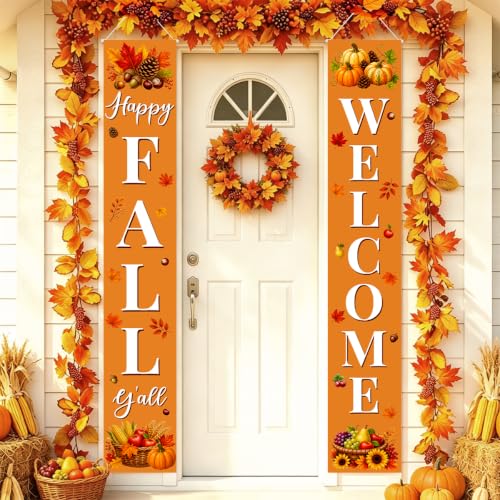 Fall Welcome Banner Porch Sign Happy Fall Banner Front Door Outdoor Decor - color: Welcome1