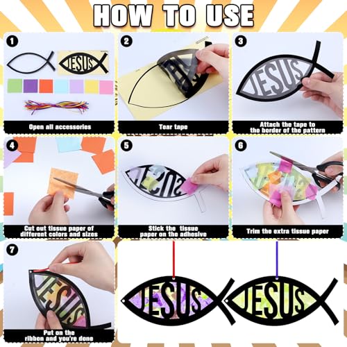 Motipuns 32 Sets Christian Fish Suncatcher Kits for Sunday School VBS Kids - style: Religious Fish