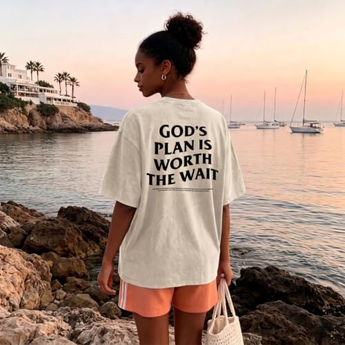 Christian Oversized Shirts for Women God Graphic Tees Shirts Bible Verse Jesus Shirt Religious Acid Wash Tshirts - color: Apricot, size: Small