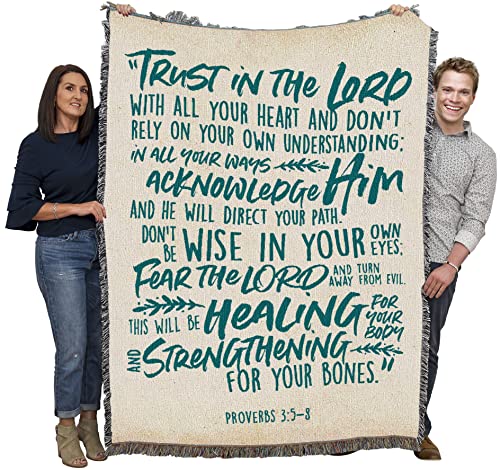Pure Country Weavers Trust in the Lord Blanket - Scriptures - Proverbs 3:5-8 - Religious Gift Tapestry Throw Woven from Cotton - Made in the USA (72x54) - color: Proverbs 3:5-8, size: 72" x 54"