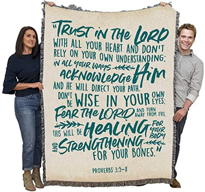 Pure Country Weavers Trust in the Lord Blanket - Scriptures - Proverbs 3:5-8 - Religious Gift Tapestry Throw Woven from Cotton - Made in the USA (72x54) - color: Proverbs 3:5-8, size: 72" x 54"