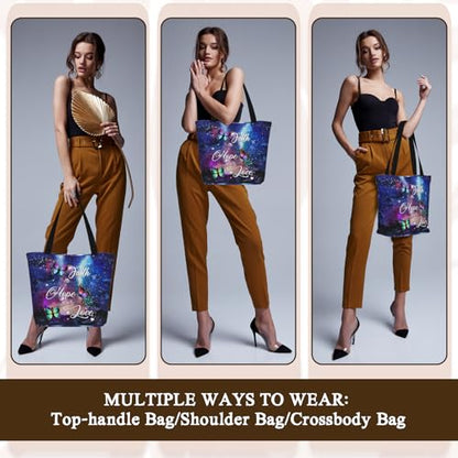 Women's Canvas Tote Bag with Zipper, Large Capacity Shoulder Bag for Work, Travel & Daily Use, Gifts for Mom - color: Faith Hope Love
