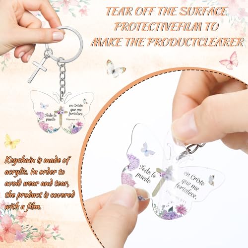 Sureio 100 Sets Spanish Christian Keychain and Cards - style: Cute Butterfly