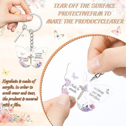 Sureio 100 Sets Spanish Christian Keychain and Cards - style: Cute Butterfly
