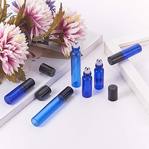 BENECREAT 30 Pack 5ml Coalt Blue Glass Roller Bottles with Stainless Steel Roller Balls, 10 Graduated Transfer Pipette and 4 Funnels for Essential Oils/Other Liquids - color: Blue, size: 5ml