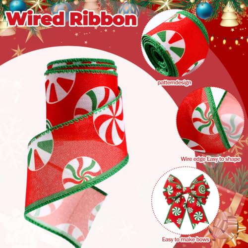 12 Rolls 60 Yards Christmas Winter Wired Ribbons for Wreath Bow - style: Christmas
