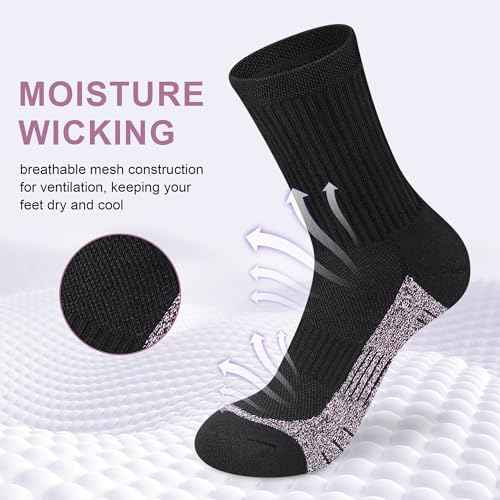 cuangya Women Crew Socks Athletic Cushioned Running Hiking 3-5 Pairs - color: 4 Pairs Black, size: 10-12