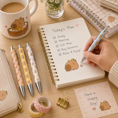 8PC Capybara Pens Cute Writing Pen Bulk Gift Set Party Favors Kawaii Stationery Animal Theme Desk Accessories Journal Planner Office School Supplies Appreciation Gifts for Women Students Adults - style: Capybara