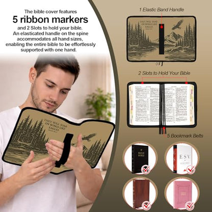 Eagle Bible Cover Case for Men,Large Bible Bag Carrying Case with Strap & Handle Zipper Pocket, Bible Study Supplies Journaling Kit, Pens Highlighters Cross Clips Tabs Christian Gift - color: Eagle