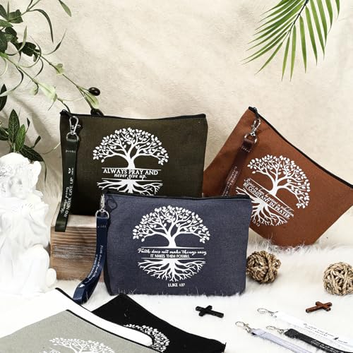 Huhumy 12 Pcs Christian Makeup Bag, Neutral Colors, Tree of Life - color: Neutral Colors, style: Tree of Life