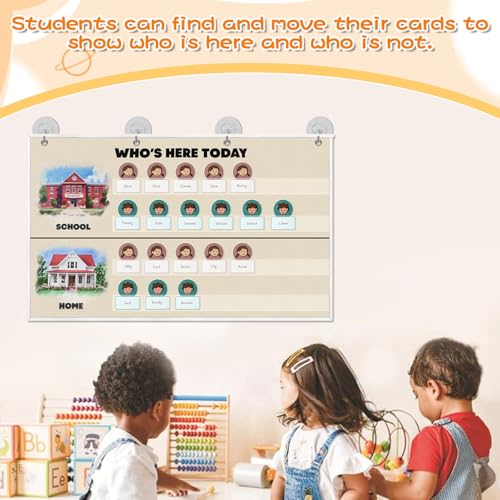 Attendance Pocket Chart for Classroom, Durable Classroom Management Pocket Chart 36 People Cards Included, Helping Hands Pocket Chart for Preschool Sunday School Kindergarten Daycare (Attendance） - color: White
