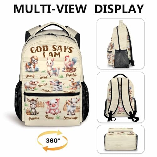 Girls Backpack for Kids Ages 6-16 Girls School Bookbag for Primary Elementary, Farm Animals Backpacks for Camping Travel Hiking Back to School Gifts - color: Beige