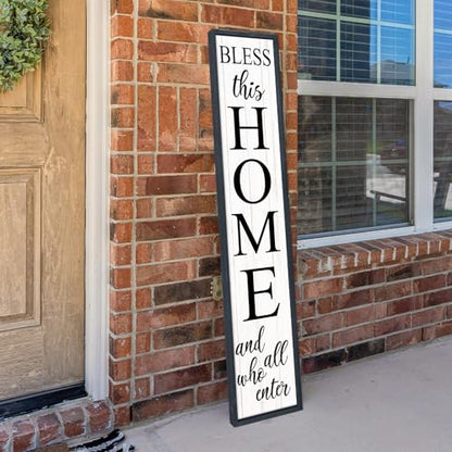 Welcome Sign for Front Door, Black, 45"X9" - color: Bless this Home And All Who Enter(Black White)