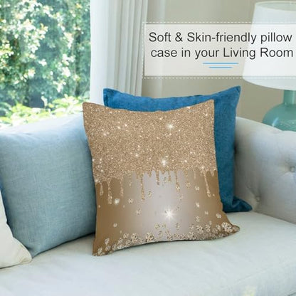 Champagne Gold Throw Pillow Cover Glitter Diamond Sparkle Shimmer Bling Sparkly Couch Pillowcases Luxury Colorful Shiny Modern (No Glitter) Sofa Pillows Cushion Case for Bed Chair 18x18inch - color: Diamondblack-1