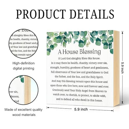 A House Blessing Wood Block Plaque Box Sign 5.9 * 5.9 - color: white010