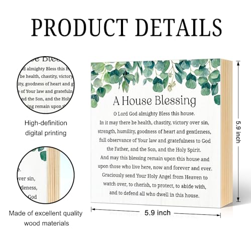 A House Blessing Inspirational Wood Block Plaque Box Sign 5.9x5.9 - color: white010
