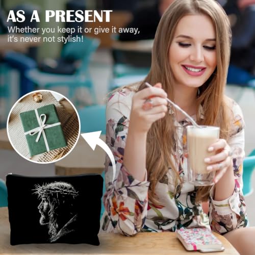 Christian Jesus Makeup Bag, Christian Gifts for Women Men Faith, Crown of Thorns Religious Bible Verse Cosmetic Bag Canvas Toiletry Zipper Pouch for Women - color: JESUUS 2