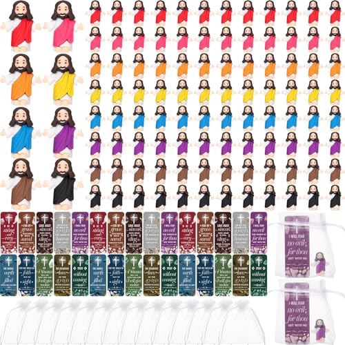 Barydat 100 Sets Mini Jesus Figurines Bulk Easter Gift Little Jesus Figures Tiny Toys Christ Savior Doll with Cards Bags for Religious Party Favors Sunday School Baptism Gift(Classic Style) - style: Classic