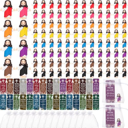 Barydat 100 Sets Mini Jesus Figurines Bulk Easter Gift Little Jesus Figures Tiny Toys Christ Savior Doll with Cards Bags for Religious Party Favors Sunday School Baptism Gift(Classic Style) - style: Classic