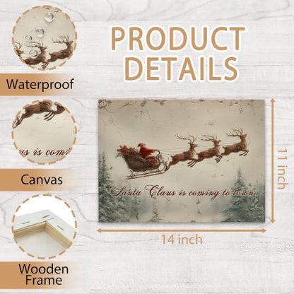 KSDUT Christmas Santa Sleigh and Reindeer Framed Wall Art 14x11 Inch - color: Christmas-19