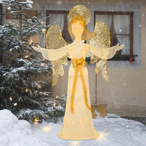 4 FT Lighted Christmas Angel, 3D Pre‑Lit Outdoor Yard Decor - size: 48''*33.5''