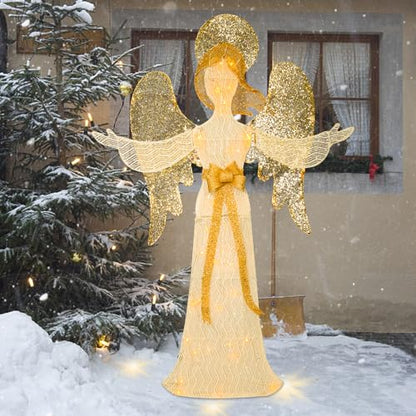 4 FT Lighted Christmas Angel, 3D Pre‑Lit Outdoor Yard Decor - size: 48''*33.5''