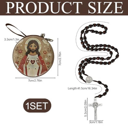 Wooden Catholic Rosary Beads, Rosarios Catolicos with Decorative Prayer Box - color: Brown (7)