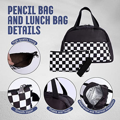 UREYMX Checkered Backpack - School Backpack for Kids, Large Capacity, Waterproof, Lightweight, Black - color: 3 in 1 Black and White Plaid