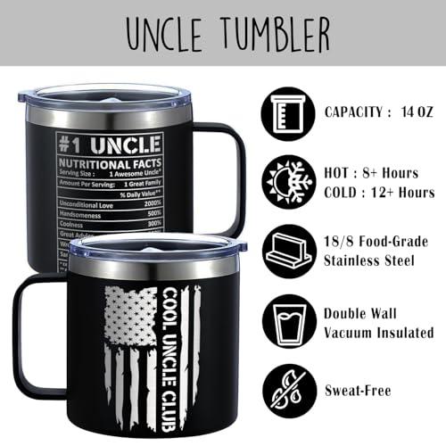 Cool Uncle Club 14 Oz Tumbler, Nutrition Facts Gifts For Uncle From Niece, Nephew - Birthday, Christmas Funny Gift For Men Him From Niece, Nephew, Kids - color: uncle club