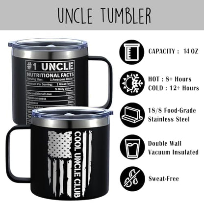 Cool Uncle Club 14 Oz Tumbler, Nutrition Facts Gifts For Uncle From Niece, Nephew - Birthday, Christmas Funny Gift For Men Him From Niece, Nephew, Kids - color: uncle club