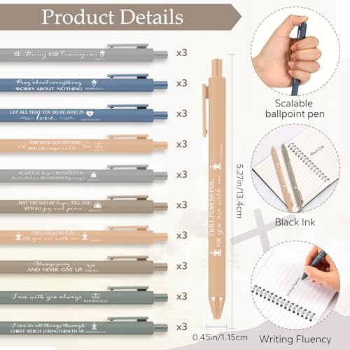 Kosiz 60 Pcs/30 Set Christian Gift Bulk Spiral Notebook and Pen, Morandi - color: Dark Color