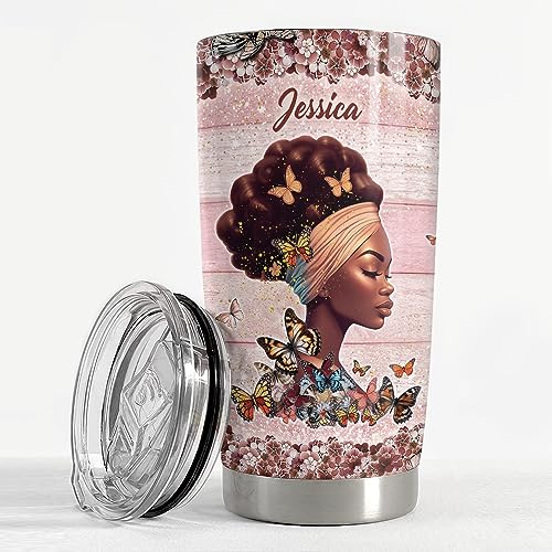 SANDJEST Personalized Black Queen Tumbler Faith Bible 20oz 30oz Tumblers with Lid Gift for African American Afro Black Girl Encouragement Birthday Women Day - color: Black Woman 1