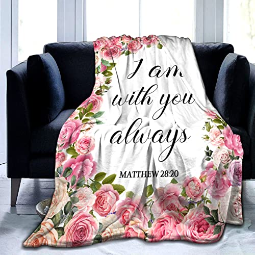 Christian Blanket with Inspirational Thoughts and Prayers Religious Bible Verse Throw Blanket Ultra Soft Warm Flannel Blankets for Women Men Gifts 50"X40" - color: I Am With You Always - Floral, size: 50"x40"