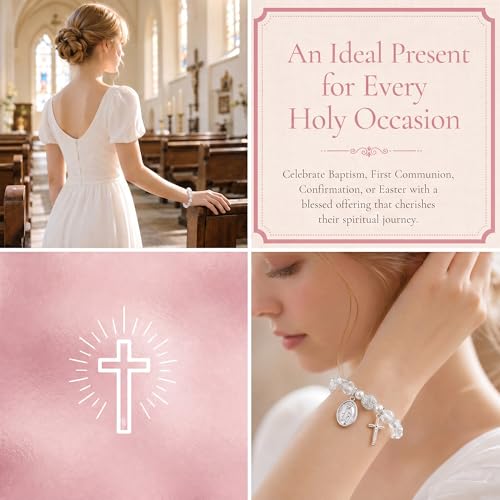Women Stretch Rosary Bracelet Beaded Crucifix & Miraculous Medal - color: baptized christ1