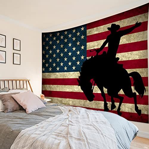 LB Western Cowboy Room Decor for Boy,Vintage American Flag Tapestry,78x60in - color: Black Red, size: 60"L x 78"W