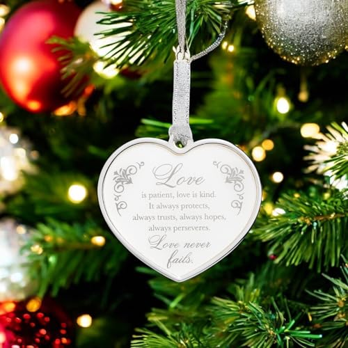 Roman Love is Patient Heart Ornament – Silver and White Hanging Keepsake – Gift Boxed Inspirational Decoration, Wedding
