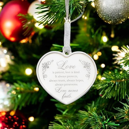 Roman Love is Patient Heart Ornament – Silver and White Hanging Keepsake – Gift Boxed Inspirational Decoration, Wedding