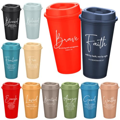 FoldTier 12 Pcs Christian Scripture Coffee Cups Pastor Gifts Bulk, Warm - color: Warm