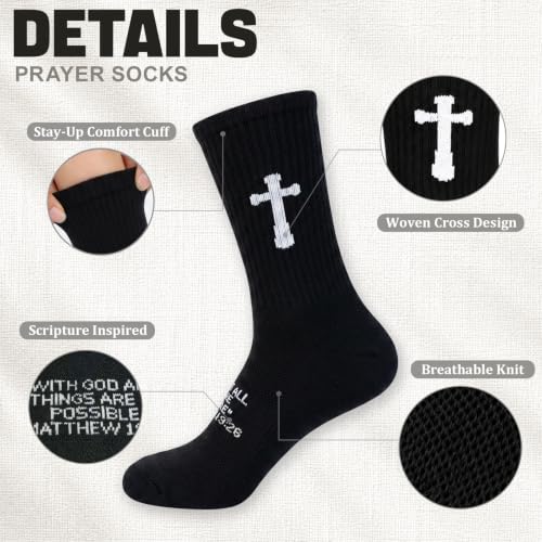 3 Pairs Unisex Cross Socks,Gifts for Christian: Easter Christmas - color: Matthew 19:26 - Black