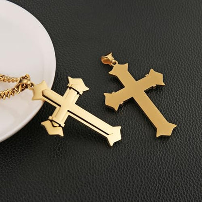 HZMAN Large Stainless Steel Christian Faith Cross Necklace for Men - color: Gold-1
