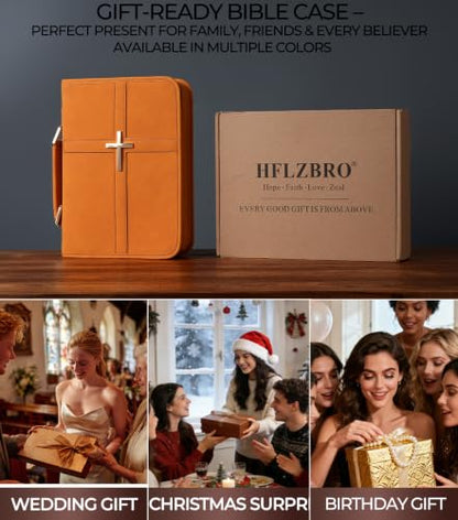 Vegan Leather Bible Cover Case, Bible Bag for Men Women, Gift Box Packaging - color: Orange