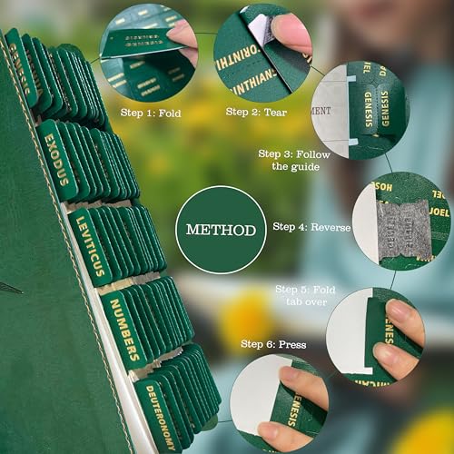 Bible Tabs for Women & Men Green – 80 Gold Foil (66+14 Blank) - color: Green